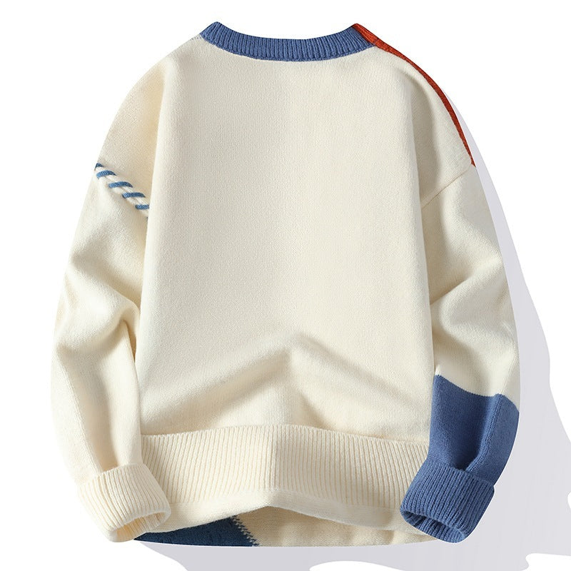 Colorblock Pullover Sweater Winter Fashion Long Sleeve Top Men's Clothing - KuzuSHOP