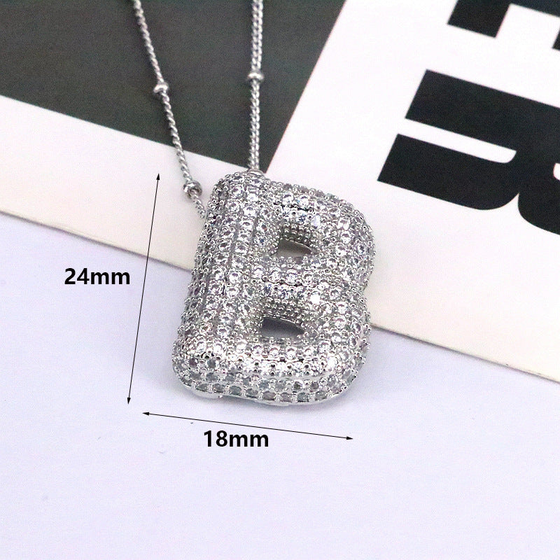 Brass Zircon Bubble Balloon Letter Pendant Necklace For Women - KuzuSHOP