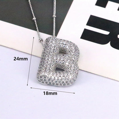 Brass Zircon Bubble Balloon Letter Pendant Necklace For Women - KuzuSHOP