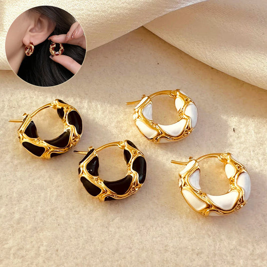 Fashion Jewelry New Trendy Enamel Color Metal Texture Small Hoop Earrings For Women Gold Plated Statement Ear Buckle Creative Jewelry Gifts - KuzuSHOP