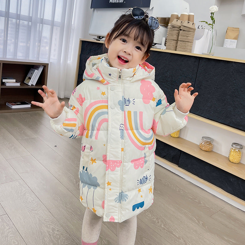 New Style Children's Down Jacket Middle Long Cute Thickened Cotton - KuzuSHOP