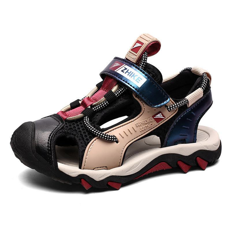 Black Boys Sandals Baotou Colorblock Soft Sole Beach Shoes - KuzuSHOP