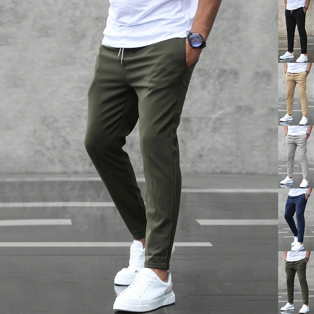 Men's Casual Pants With Pockets Fashion Slim Fit Drawstring Trousers - KuzuSHOP