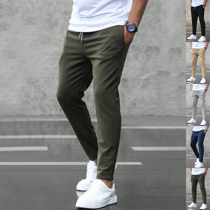 Men's Casual Pants With Pockets Fashion Slim Fit Drawstring Trousers - KuzuSHOP