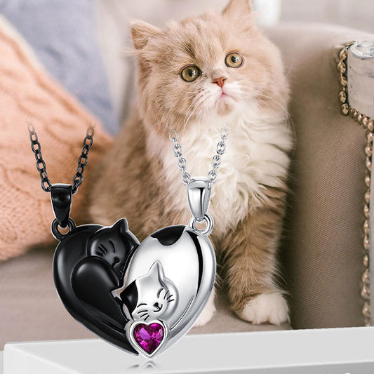 Couple Stitching Love Black And White  Hug Cute Pet Cat Couple Pendant Necklace For Women Girls Fashion Exquisite Gift - KuzuSHOP