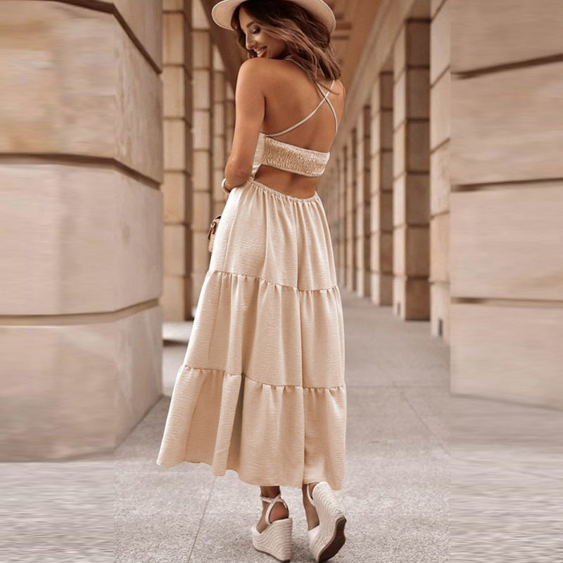 Women Solid Color Suspender Dress - KuzuSHOP