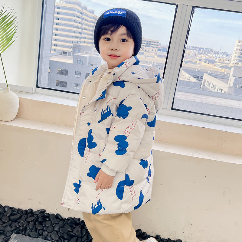 New Style Children's Down Jacket Middle Long Cute Thickened Cotton - KuzuSHOP