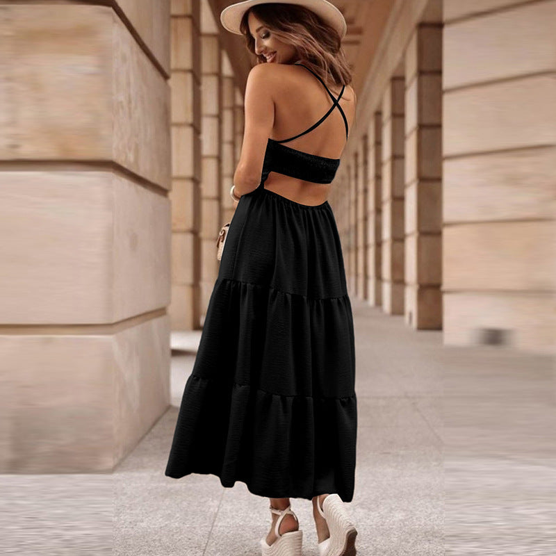 Women Solid Color Suspender Dress - KuzuSHOP