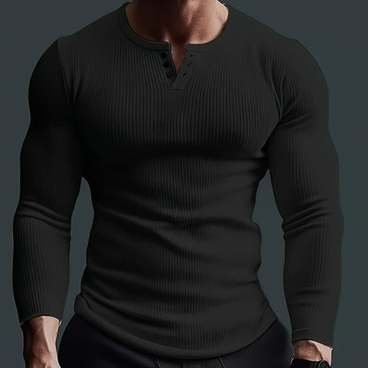 Men's Solid Crew Neck Long Sleeve Active T-shirt Tee, Casual Comfy Shirts For Spring Summer Autumn, Men's Clothing Tops - KuzuSHOP