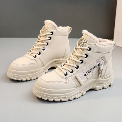 Women Fleece Lace-up Boots Winter Warm Short Plush High-top Shoes - KuzuSHOP