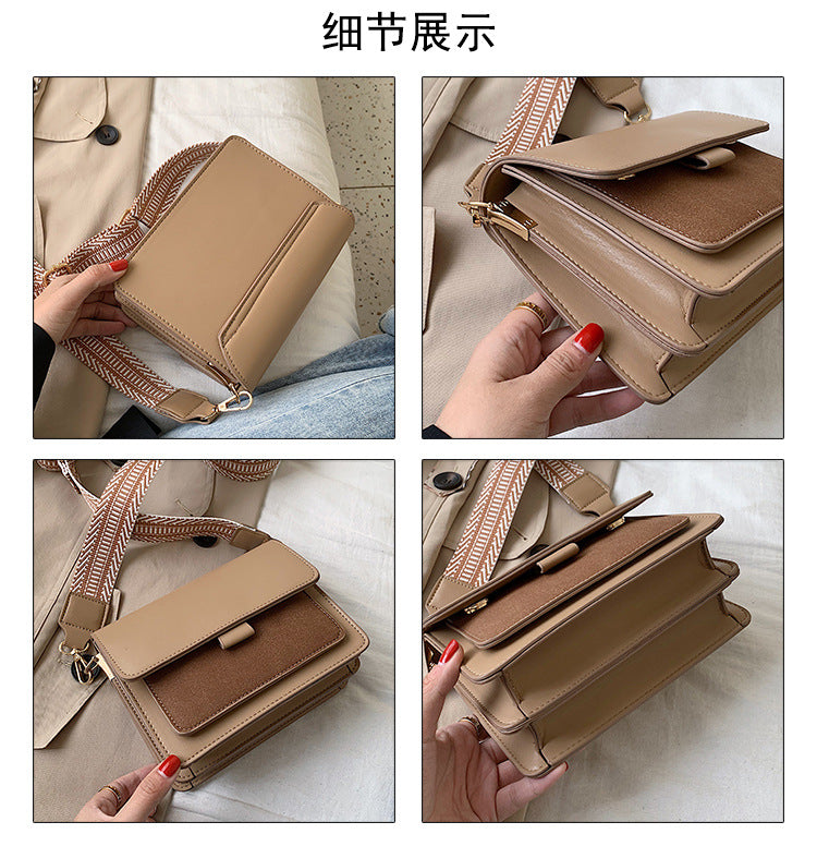 2019 autumn new small square bag simple women's bag personality ethnic style ribbon contrasting color one shoulder diagonal women's bag - KuzuSHOP