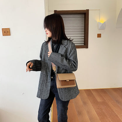 2019 autumn new small square bag simple women's bag personality ethnic style ribbon contrasting color one shoulder diagonal women's bag - KuzuSHOP