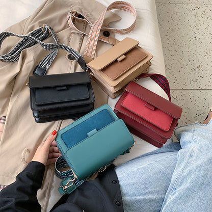 2019 autumn new small square bag simple women's bag personality ethnic style ribbon contrasting color one shoulder diagonal women's bag - KuzuSHOP