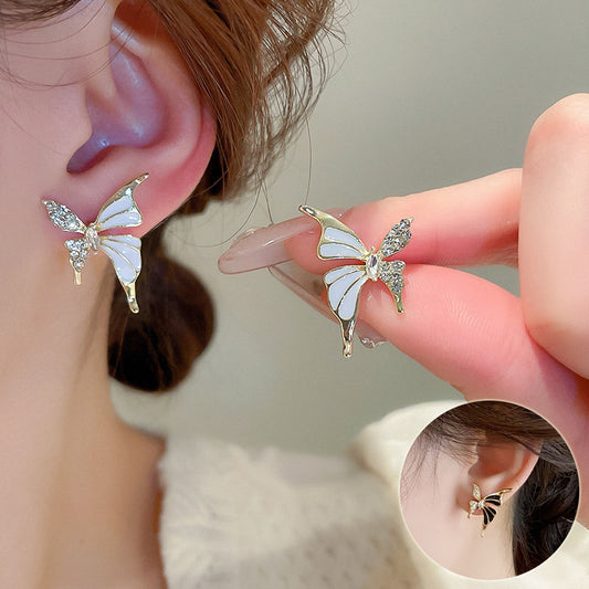 Fashion Jewelry Rhinestone Dripped Butterflies Stud Earrings Sweet Everyday Versatile Jewelry For Women - KuzuSHOP