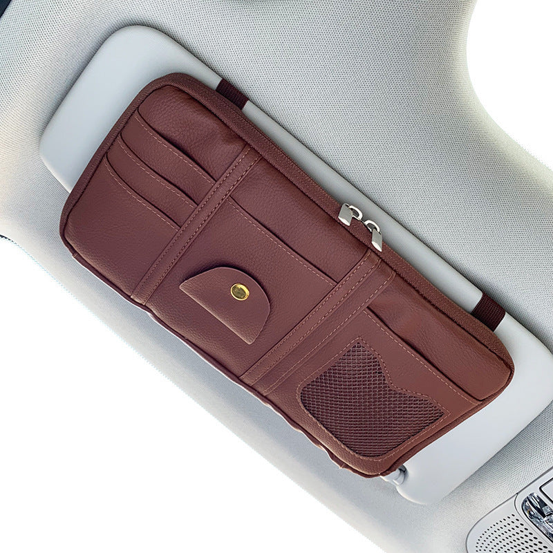 Car Sun Visor Organizer Storage Holder Full Leather Wrap - KuzuSHOP