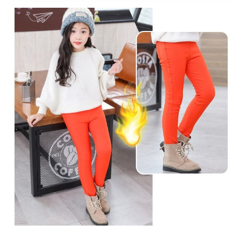 Plus velvet thick Korean baby trousers stretch Slim