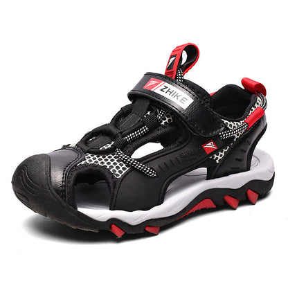 Black Boys Sandals Baotou Colorblock Soft Sole Beach Shoes - KuzuSHOP
