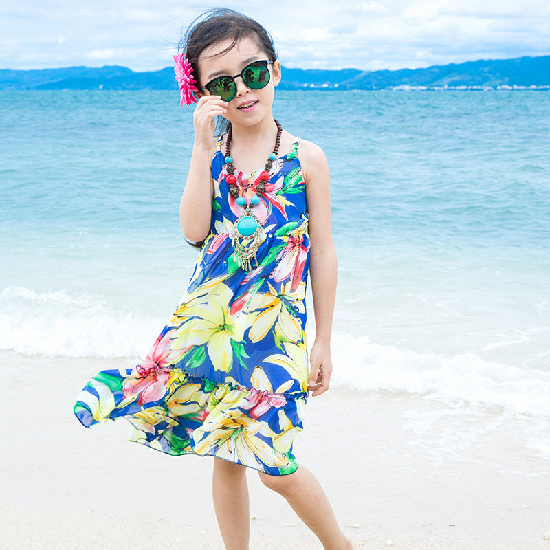 Sweet sling chiffon girls beach dress - KuzuSHOP