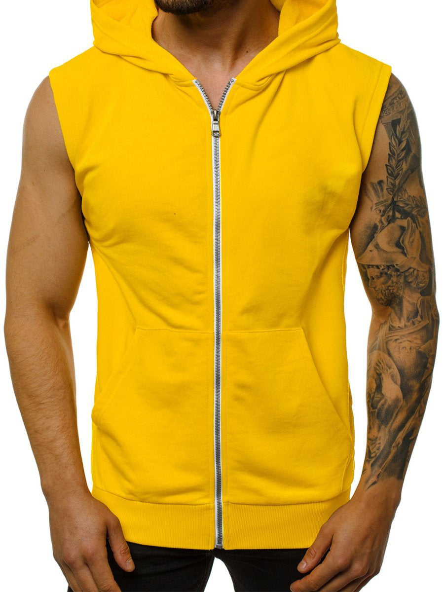 Zipped sweater with sleeveless hooded sport & casual cardigan