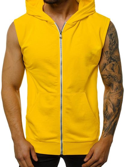 Zipped sweater with sleeveless hooded sport & casual cardigan