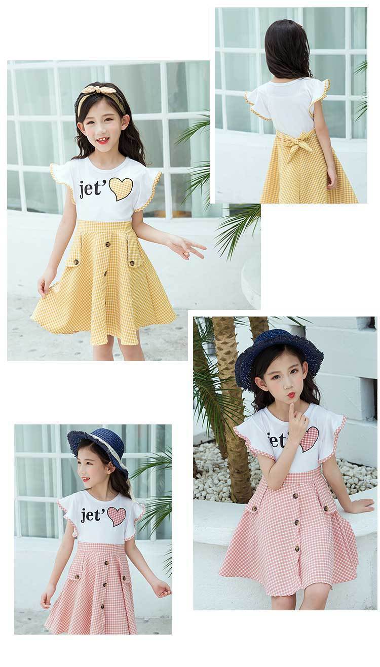 Summer Plaid Korean Style Big kids Children Girls Summer Western Style Princess Skirt - KuzuSHOP