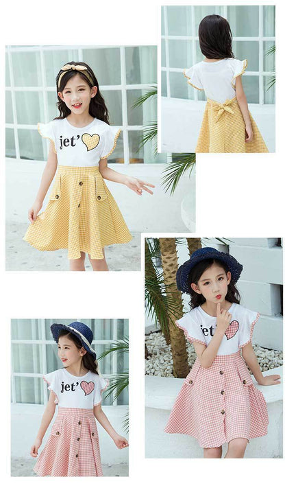 Summer Plaid Korean Style Big kids Children Girls Summer Western Style Princess Skirt - KuzuSHOP