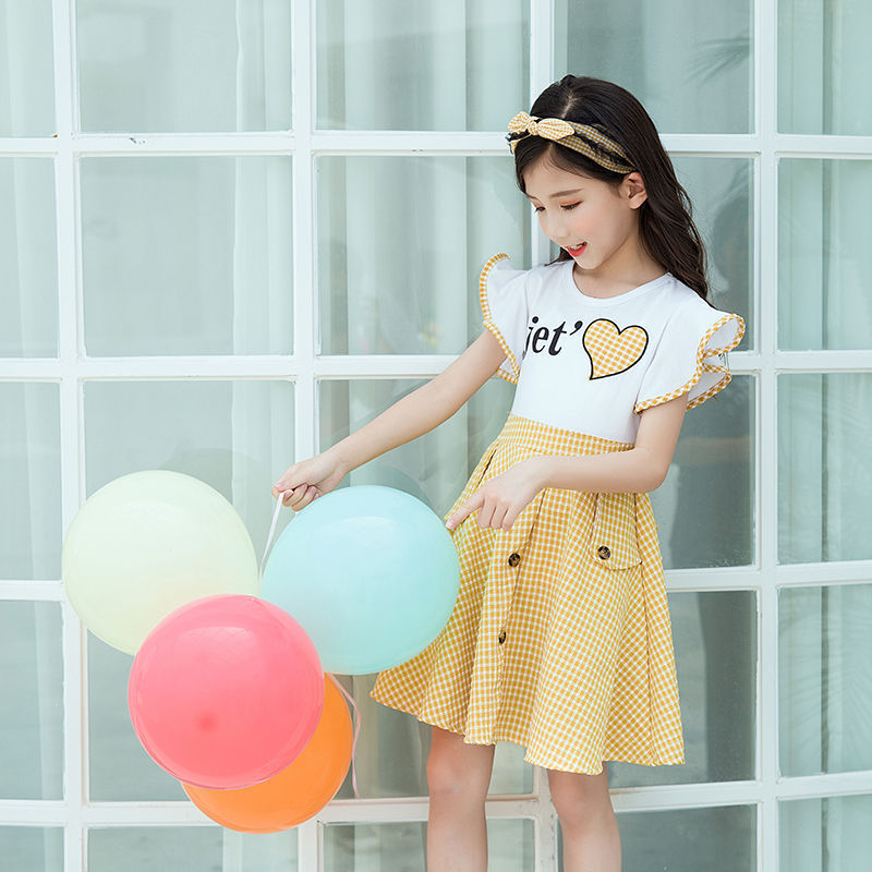 Summer Plaid Korean Style Big kids Children Girls Summer Western Style Princess Skirt - KuzuSHOP