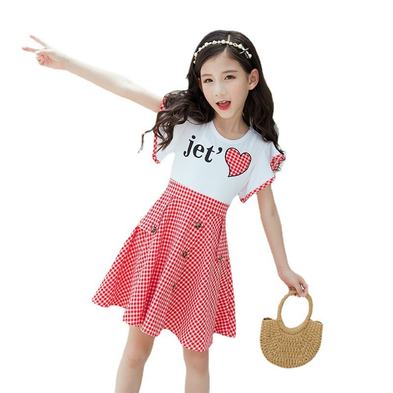 Summer Plaid Korean Style Big kids Children Girls Summer Western Style Princess Skirt - KuzuSHOP
