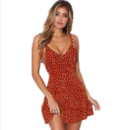 Polka-dot Strappy Dress Women Summer Fashion Beach Sundress - KuzuSHOP