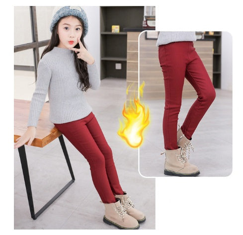Plus velvet thick Korean baby trousers stretch Slim