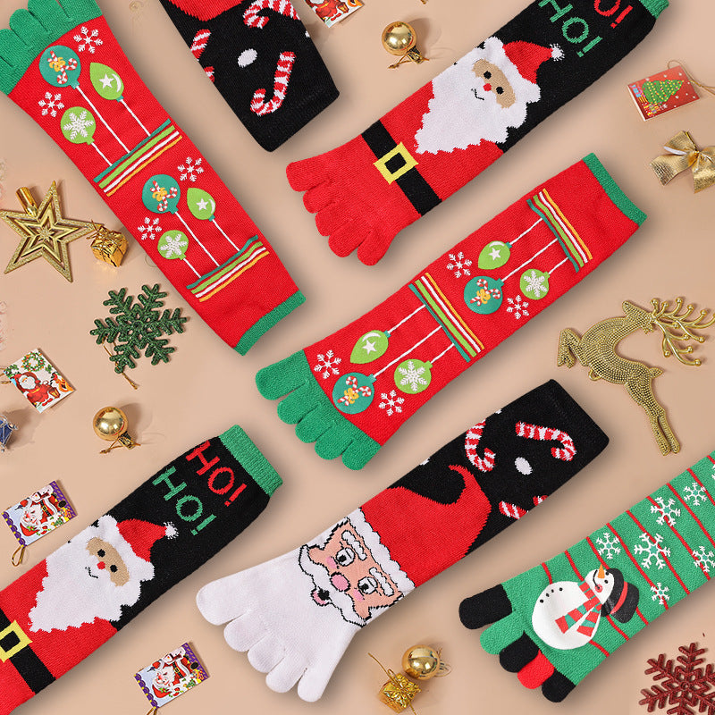Cute Christmas Five-finger Socks Winter Elastic Sweat-absorbent Split-toe Socks For Women - KuzuSHOP