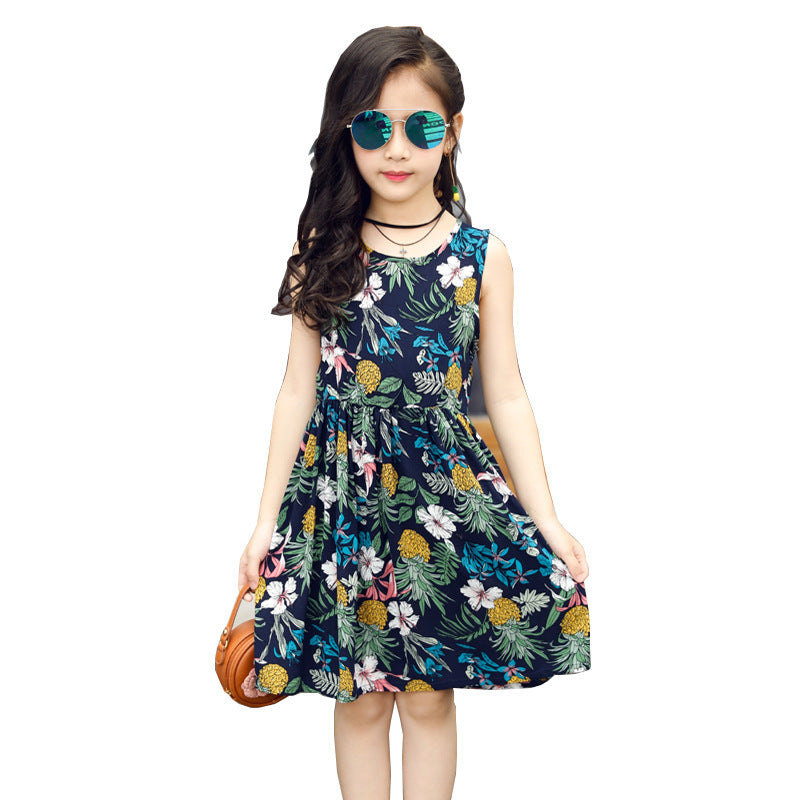 Girls' Rayon Breathable Print Beach Dress - KuzuSHOP