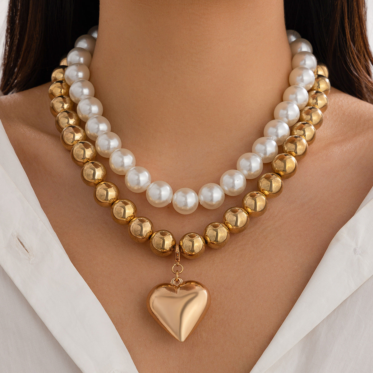 Ornament Pearl Heart Clavicle Chain Beaded Heart-shaped - KuzuSHOP