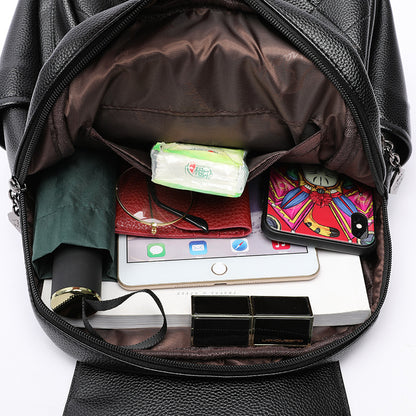 Backpack women's Korean version 2024 new fashion women's casual schoolbag soft leather simple backpack versatile fashion women's bag - KuzuSHOP