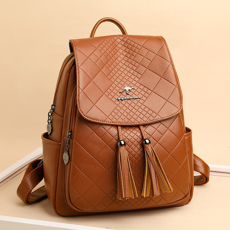 Backpack women's Korean version 2024 new fashion women's casual schoolbag soft leather simple backpack versatile fashion women's bag - KuzuSHOP