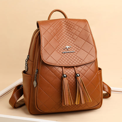 Backpack women's Korean version 2024 new fashion women's casual schoolbag soft leather simple backpack versatile fashion women's bag - KuzuSHOP