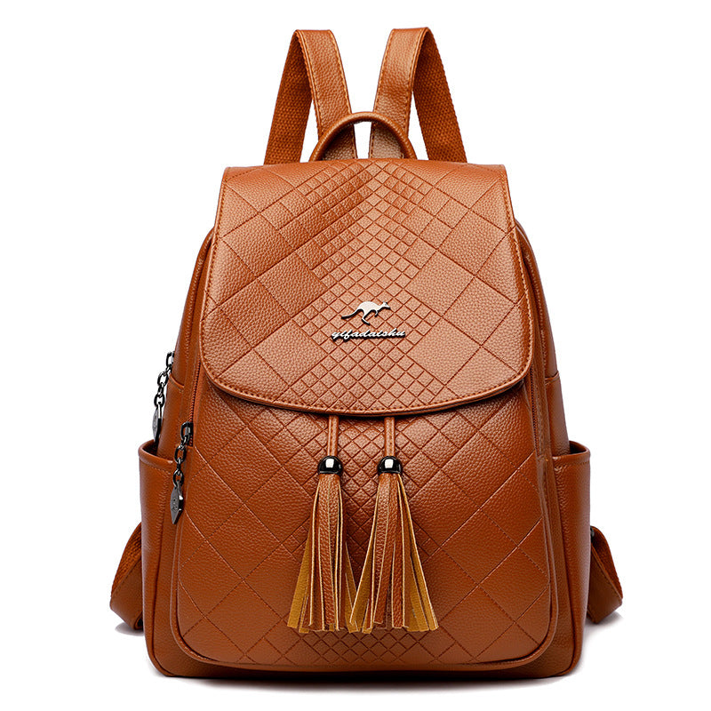 Backpack women's Korean version 2024 new fashion women's casual schoolbag soft leather simple backpack versatile fashion women's bag - KuzuSHOP