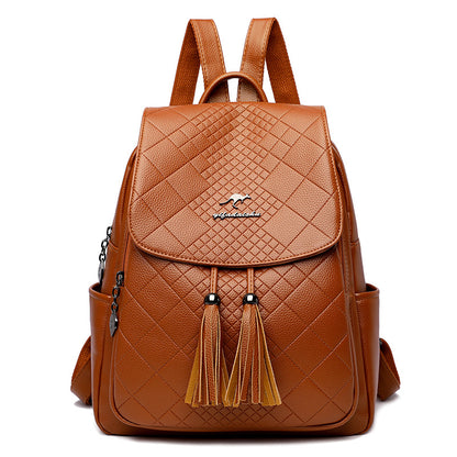 Backpack women's Korean version 2024 new fashion women's casual schoolbag soft leather simple backpack versatile fashion women's bag - KuzuSHOP