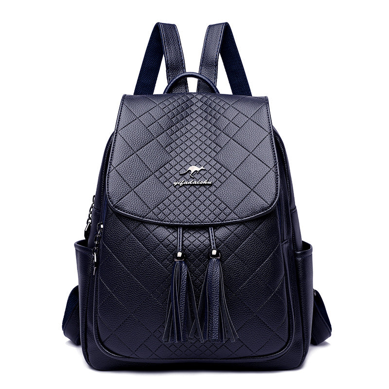 Backpack women's Korean version 2024 new fashion women's casual schoolbag soft leather simple backpack versatile fashion women's bag - KuzuSHOP