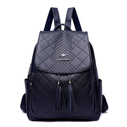 Backpack women's Korean version 2024 new fashion women's casual schoolbag soft leather simple backpack versatile fashion women's bag - KuzuSHOP