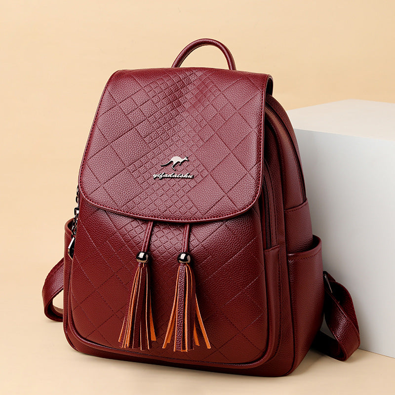 Backpack women's Korean version 2024 new fashion women's casual schoolbag soft leather simple backpack versatile fashion women's bag - KuzuSHOP