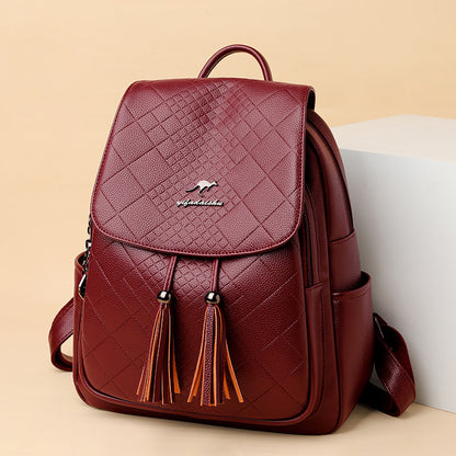 Backpack women's Korean version 2024 new fashion women's casual schoolbag soft leather simple backpack versatile fashion women's bag - KuzuSHOP