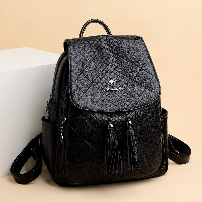 Backpack women's Korean version 2024 new fashion women's casual schoolbag soft leather simple backpack versatile fashion women's bag - KuzuSHOP