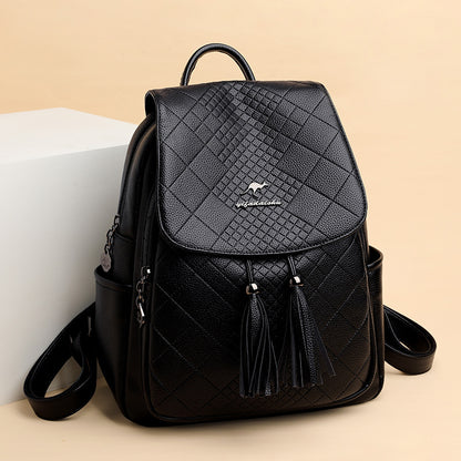 Backpack women's Korean version 2024 new fashion women's casual schoolbag soft leather simple backpack versatile fashion women's bag - KuzuSHOP