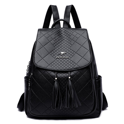 Backpack women's Korean version 2024 new fashion women's casual schoolbag soft leather simple backpack versatile fashion women's bag - KuzuSHOP
