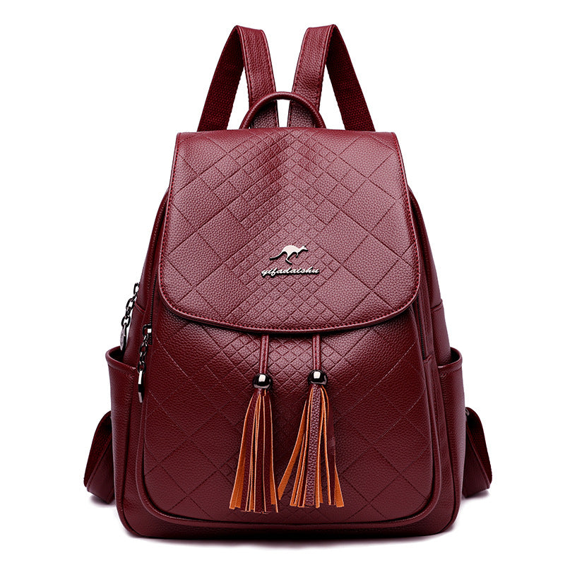 Backpack women's Korean version 2024 new fashion women's casual schoolbag soft leather simple backpack versatile fashion women's bag - KuzuSHOP