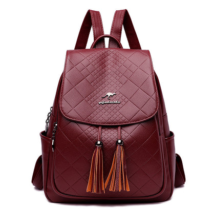 Backpack women's Korean version 2024 new fashion women's casual schoolbag soft leather simple backpack versatile fashion women's bag - KuzuSHOP