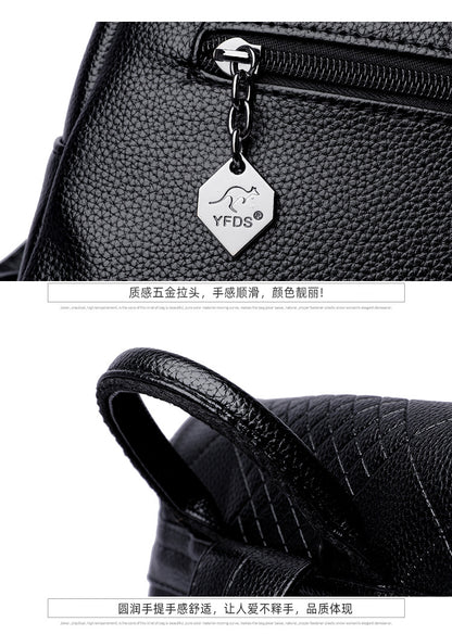 Backpack women's Korean version 2024 new fashion women's casual schoolbag soft leather simple backpack versatile fashion women's bag - KuzuSHOP