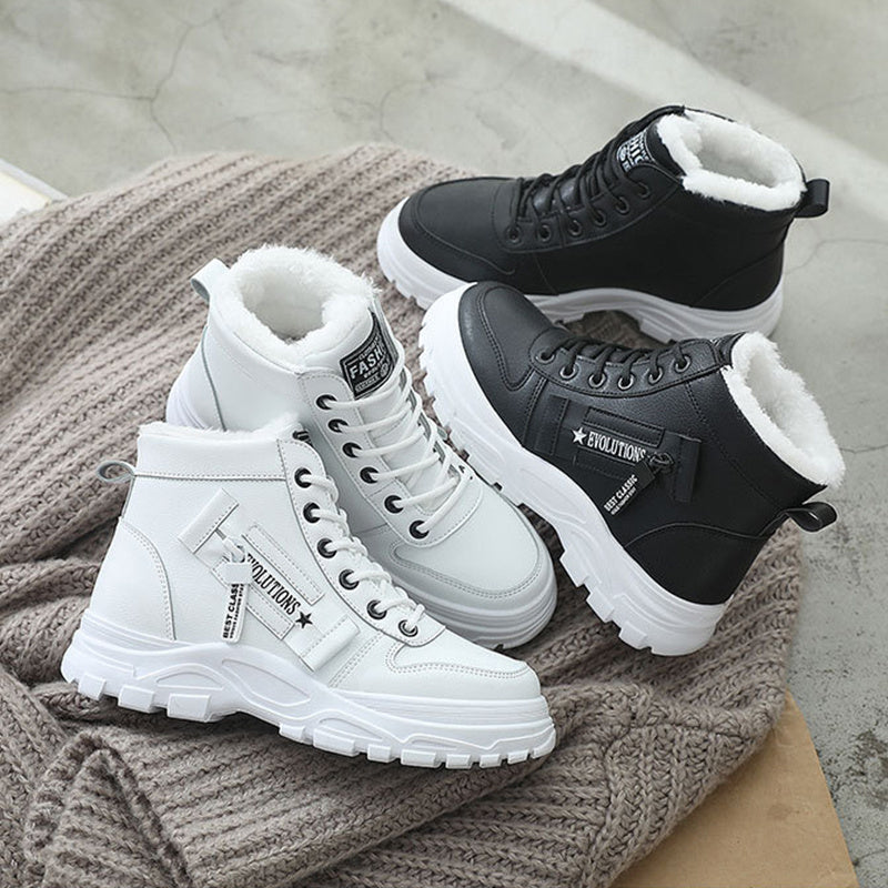Women Fleece Lace-up Boots Winter Warm Short Plush High-top Shoes - KuzuSHOP