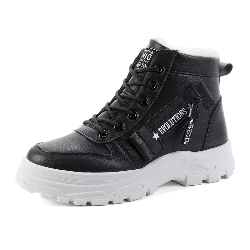 Women Fleece Lace-up Boots Winter Warm Short Plush High-top Shoes - KuzuSHOP